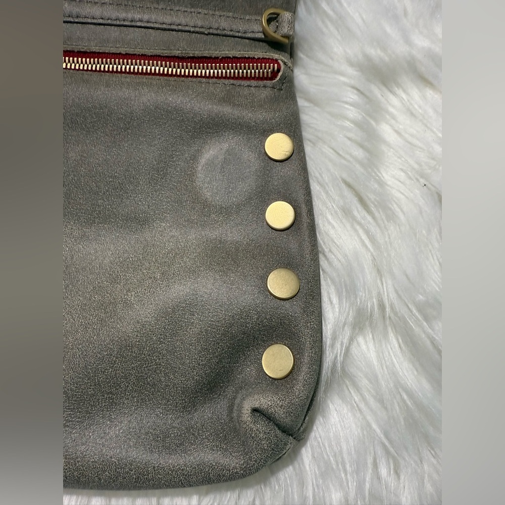 Hammitt VIP Medium Leather Clutch Crossbody Bag in Pewter Grey Red Zipper - Picture 5 of 16